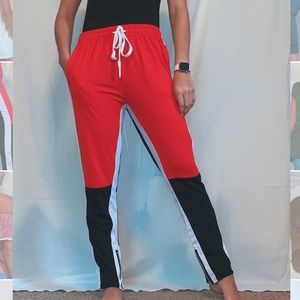Red/black/white jogger pants
